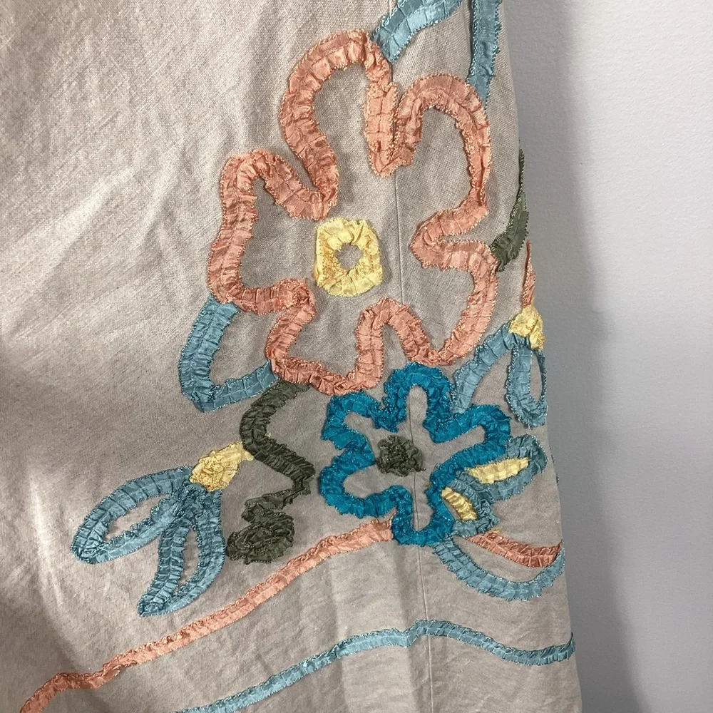 J.Jill 100% Linen Maxi Skirt W/Floral Ribbon Embroidered Flowers Women’s Size XS